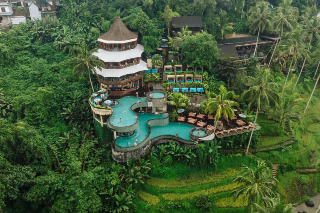 Aerial drone view of Cretya Ubud on Bali