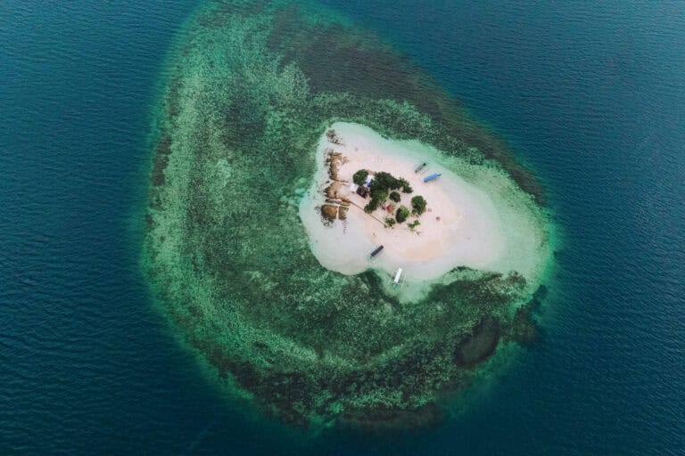 An aerial drone photo of one of the Gili Islands around Lombok