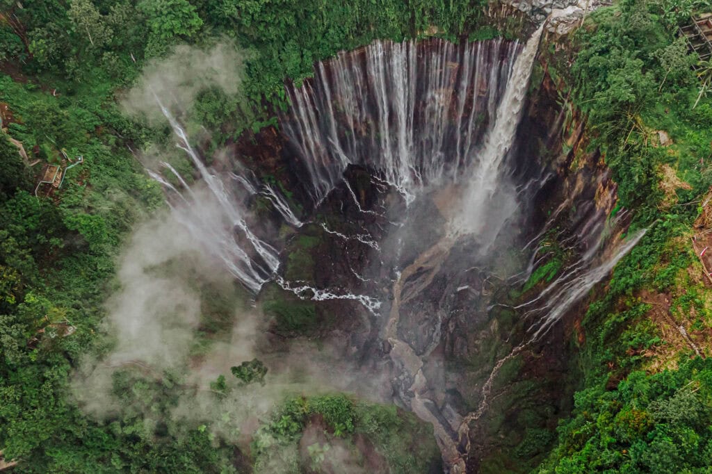 An aerial view of Tumpak Sewu, which you can include on a tour of Mount Bromo