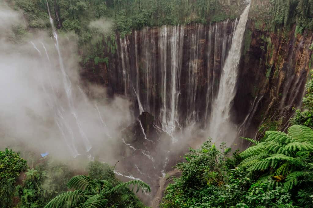 Aerial drone view of Tumpak Sewu