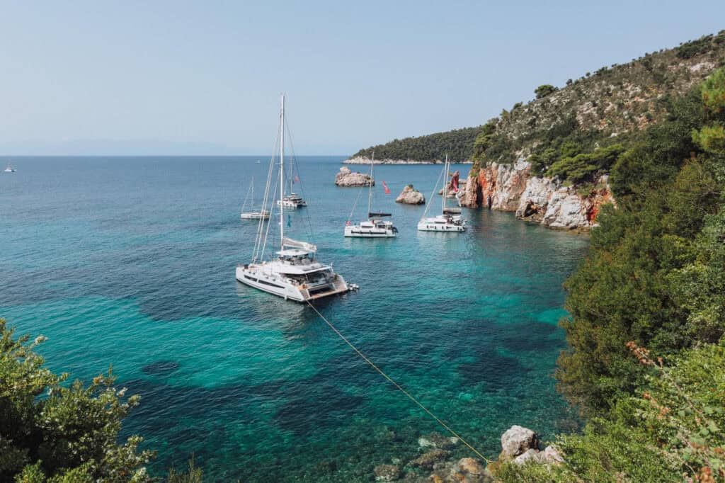 Yachts and boats parked off the coast of Skopelos