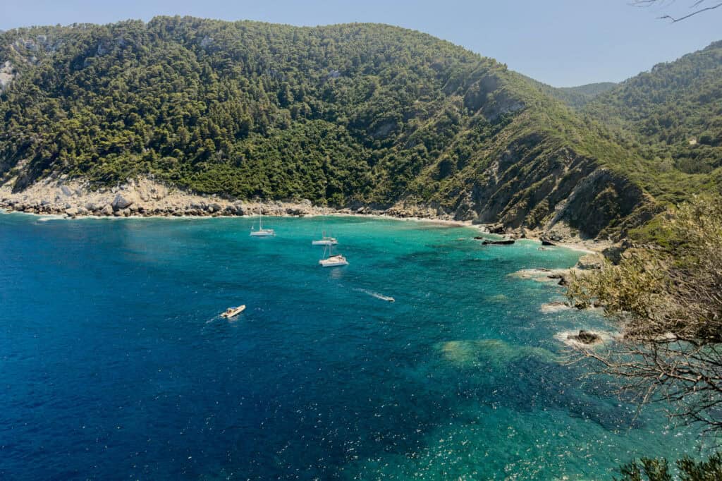 View from the Church of St. John down the coastline of Skopelos