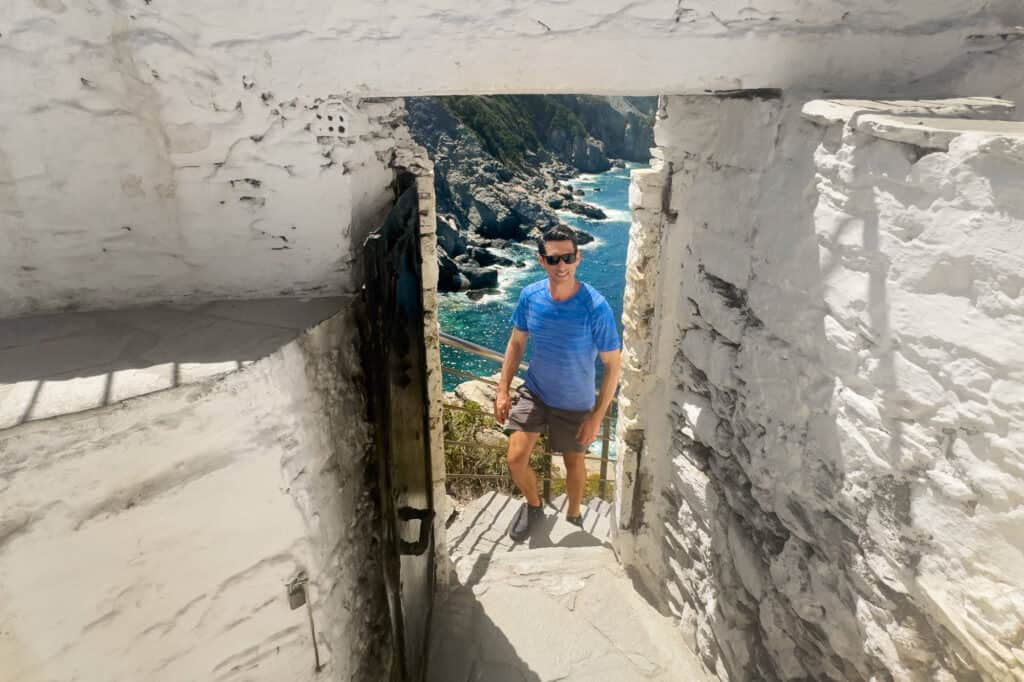 Jared Dillingham hiking up to the church in Mamma Mia