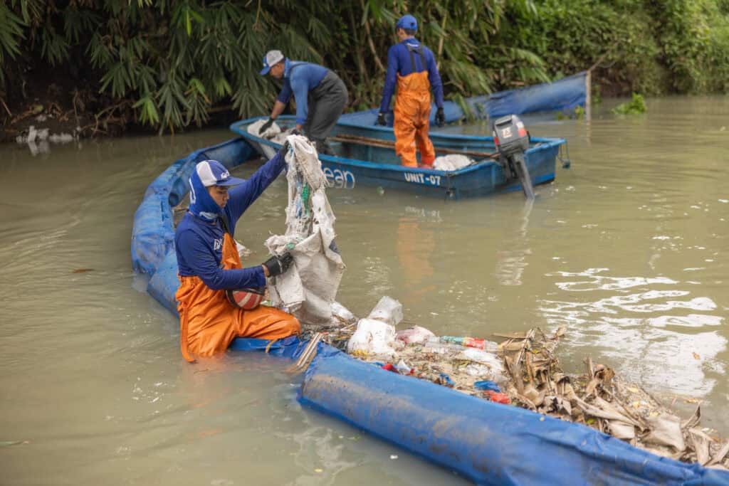 Booms in the river to grab trash before it gets into the ocean