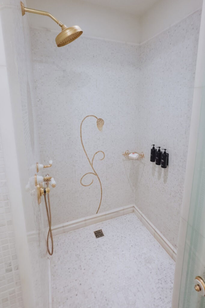 A shower in a guest room at The Plaza Hotel