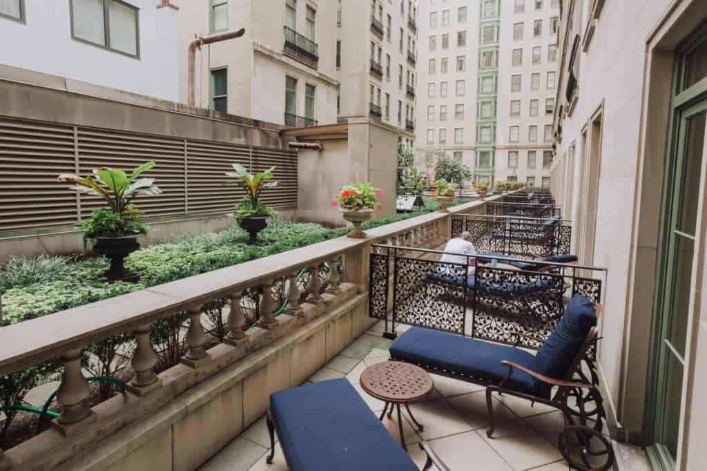 The patios that come with the Terrace King Rooms at The Plaza Hotel