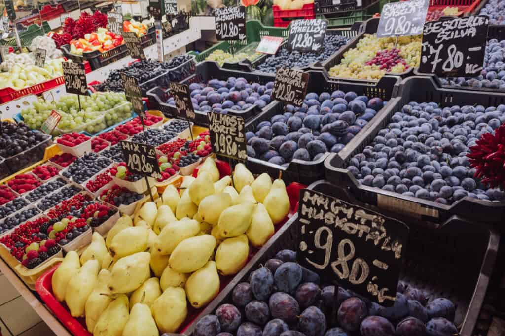 Produce for sale at the Budapest Central Market