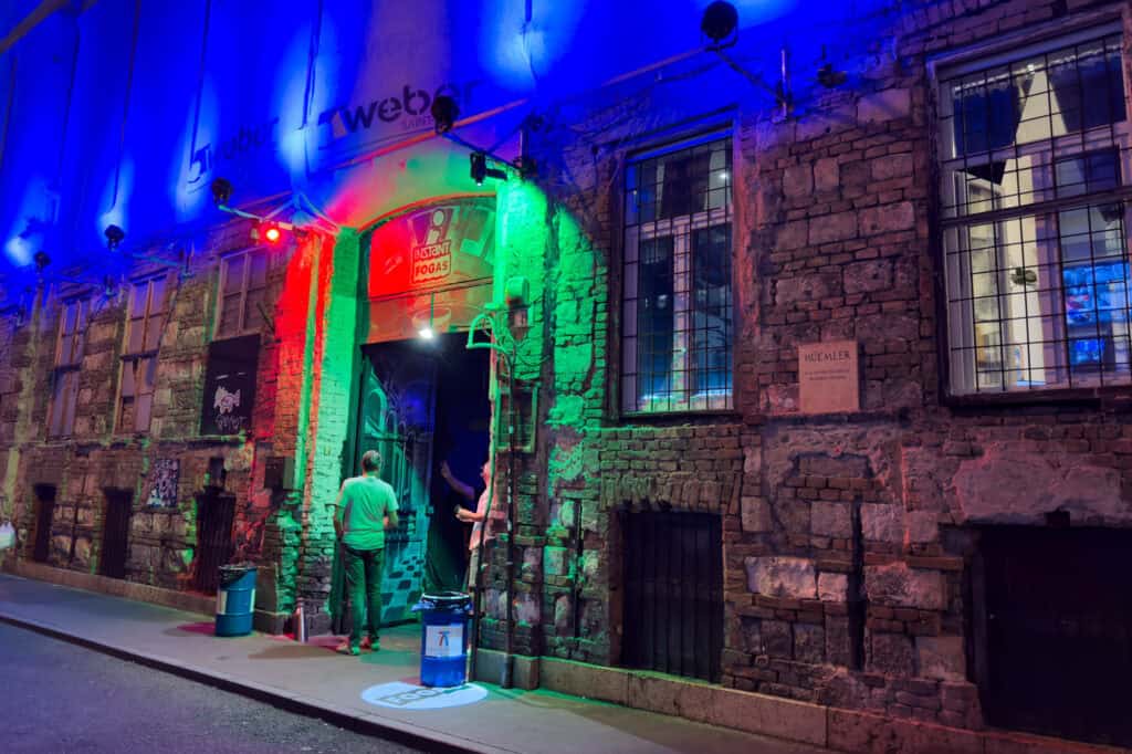 Szimpla Kert, one of the ruin bars at night in Budapest