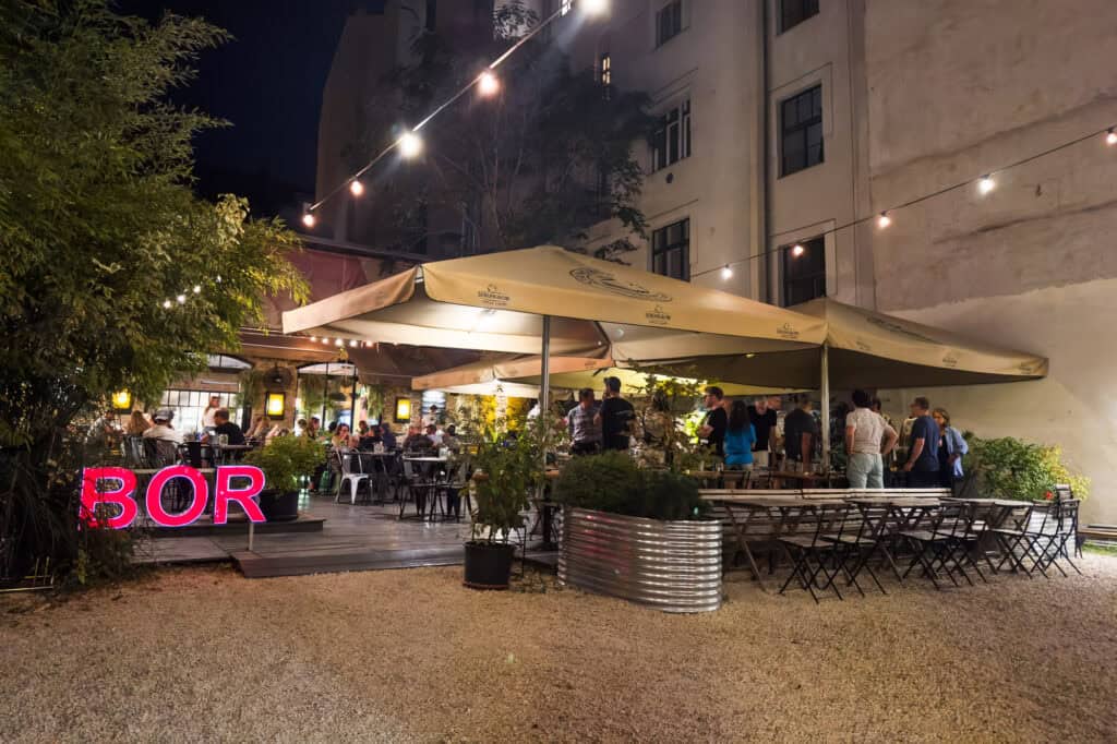 Open air dining at night in Budapest