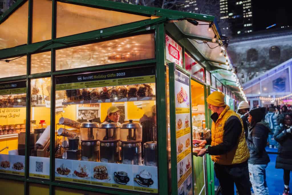 People shopping at the Bryant Park Winter Village in NYC