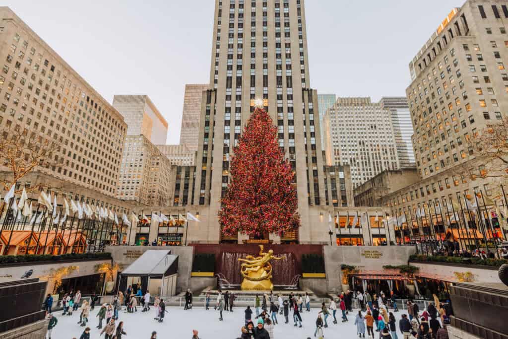 People skating at the Rockefeller Plaza rink in December.