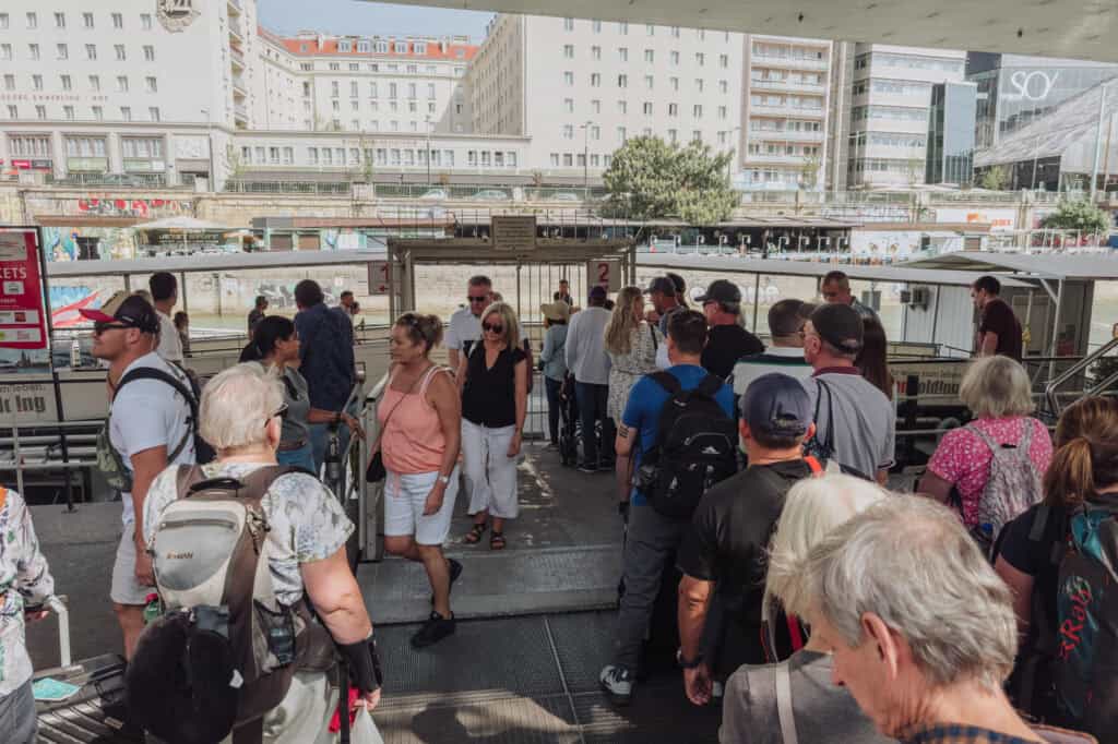 Boarding the ferry in Vienna