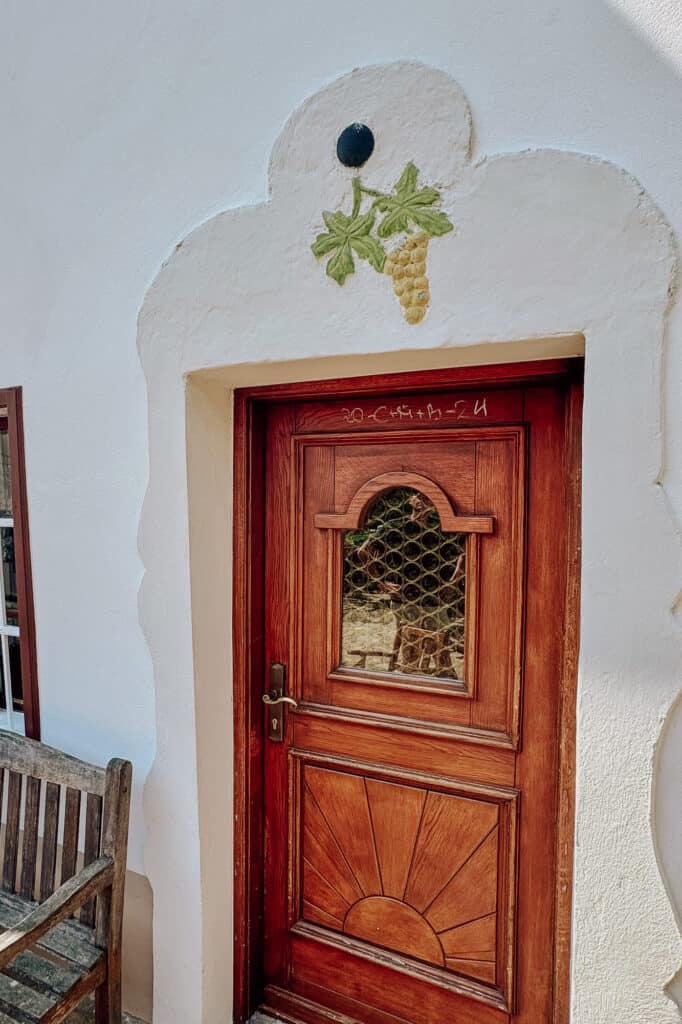 A cannonball lodged above the door of a winery in Oberloiben Austria