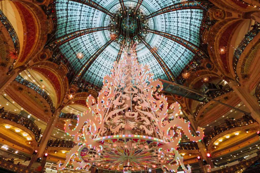 The Christmas Tree under the dome in Galeries Lafayette in Paris